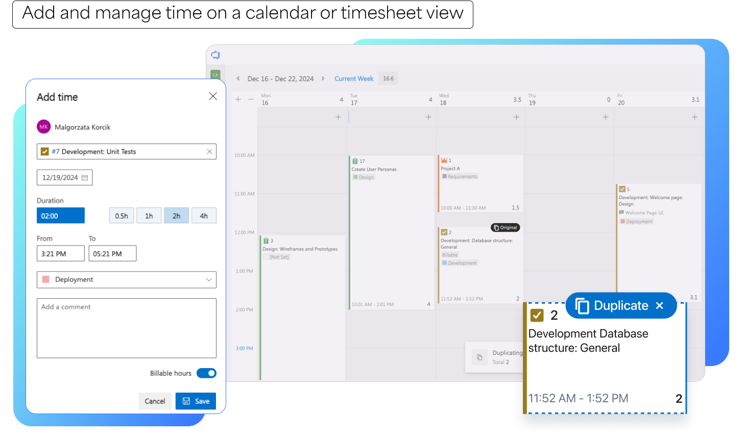 Add and manage time on a calendar